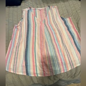 Time and Tru Multicolor Striped V-Neck Top